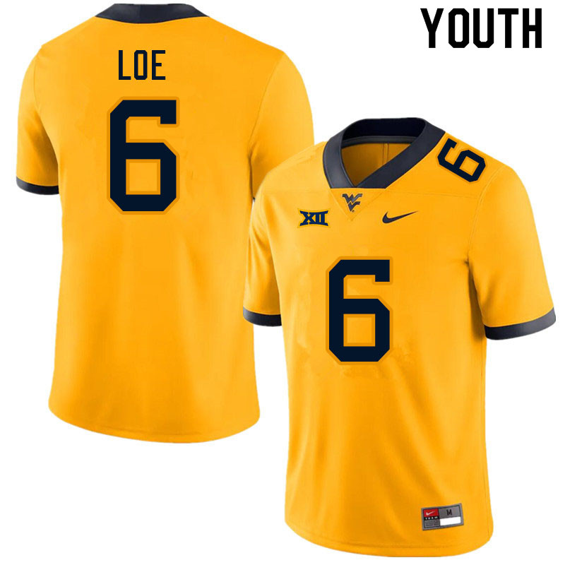 Youth #6 Exree Loe West Virginia Mountaineers College Football Jerseys Sale-Gold - Click Image to Close